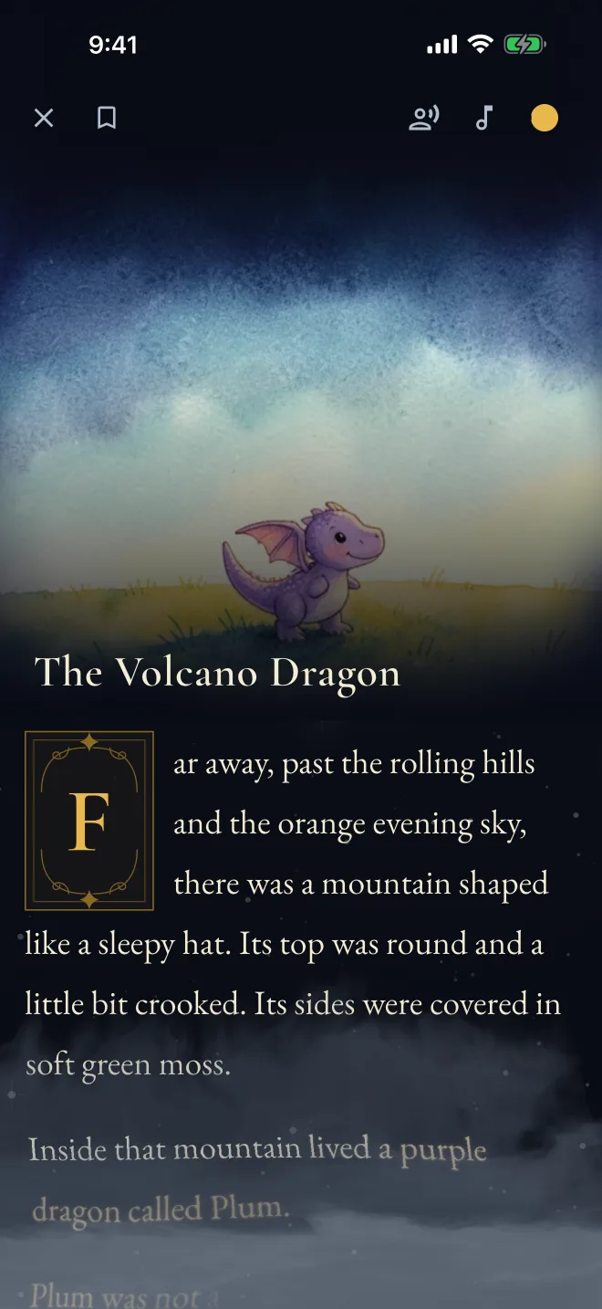 A finished page of a story in the calm, dark reader